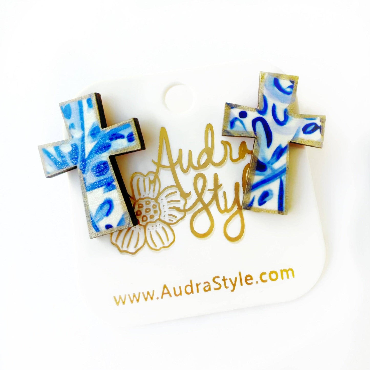 Blue and White Cross Stud - Colorful Earring Audra Style