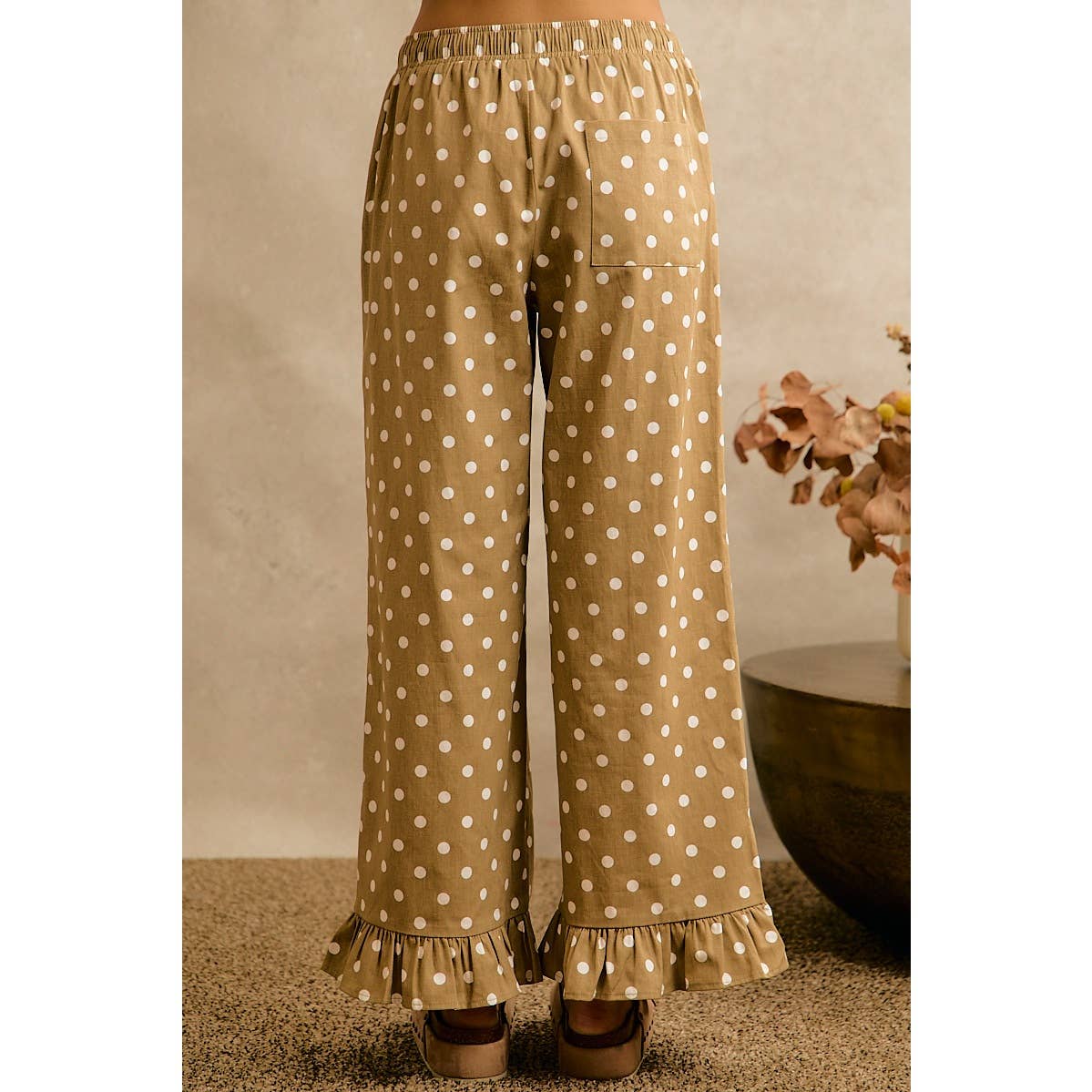 Polka Dot Print Elastic Waist Ruffle Pants