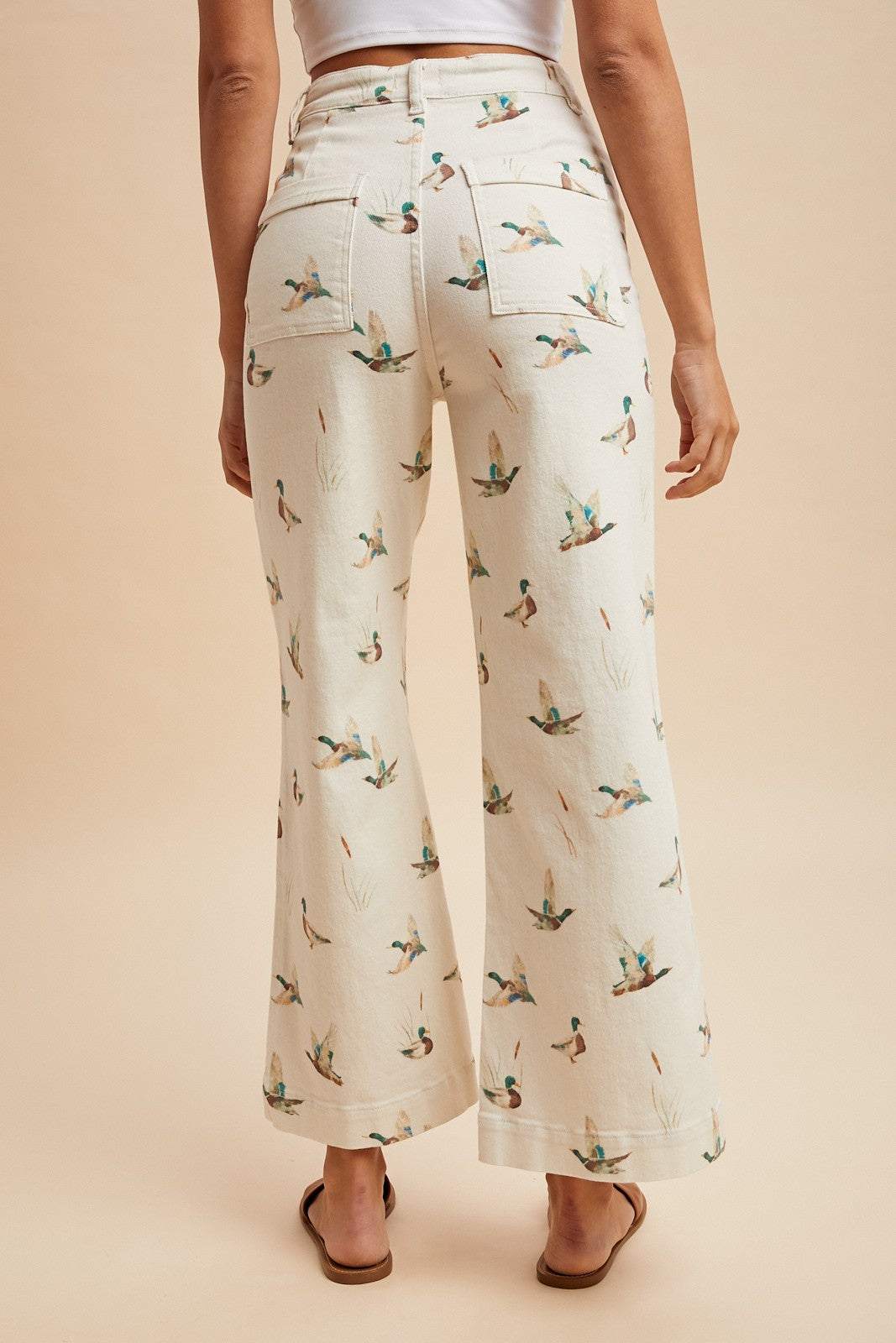 Mallard Printed Stretch Demin Wide Leg Jeans