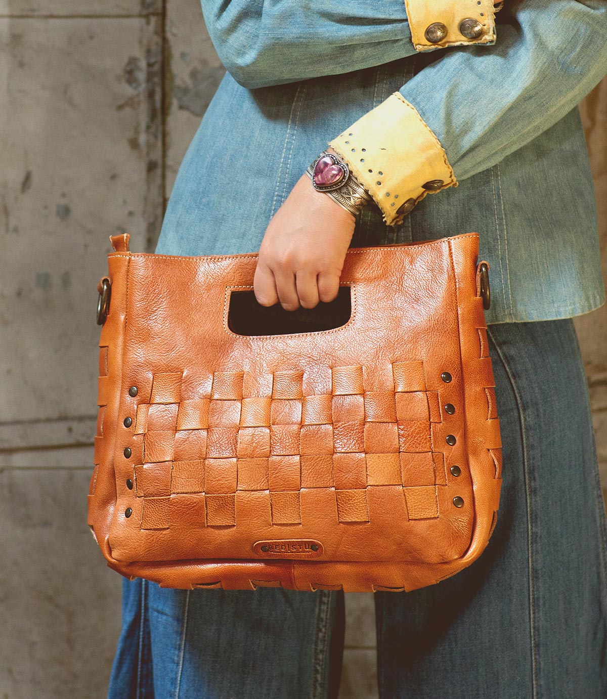 Bedstu Orchid Checkered Leather Bag