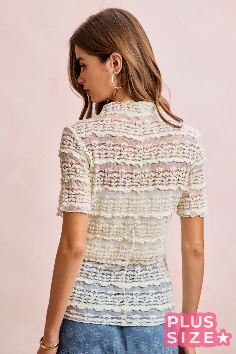 Plus Size Ruffle Detail Floral Lace Top - 926 West