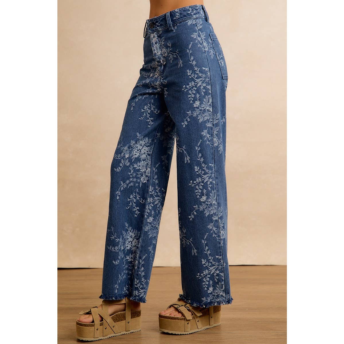 BiBi Vintage Floral Vine Wide-Leg Jeans