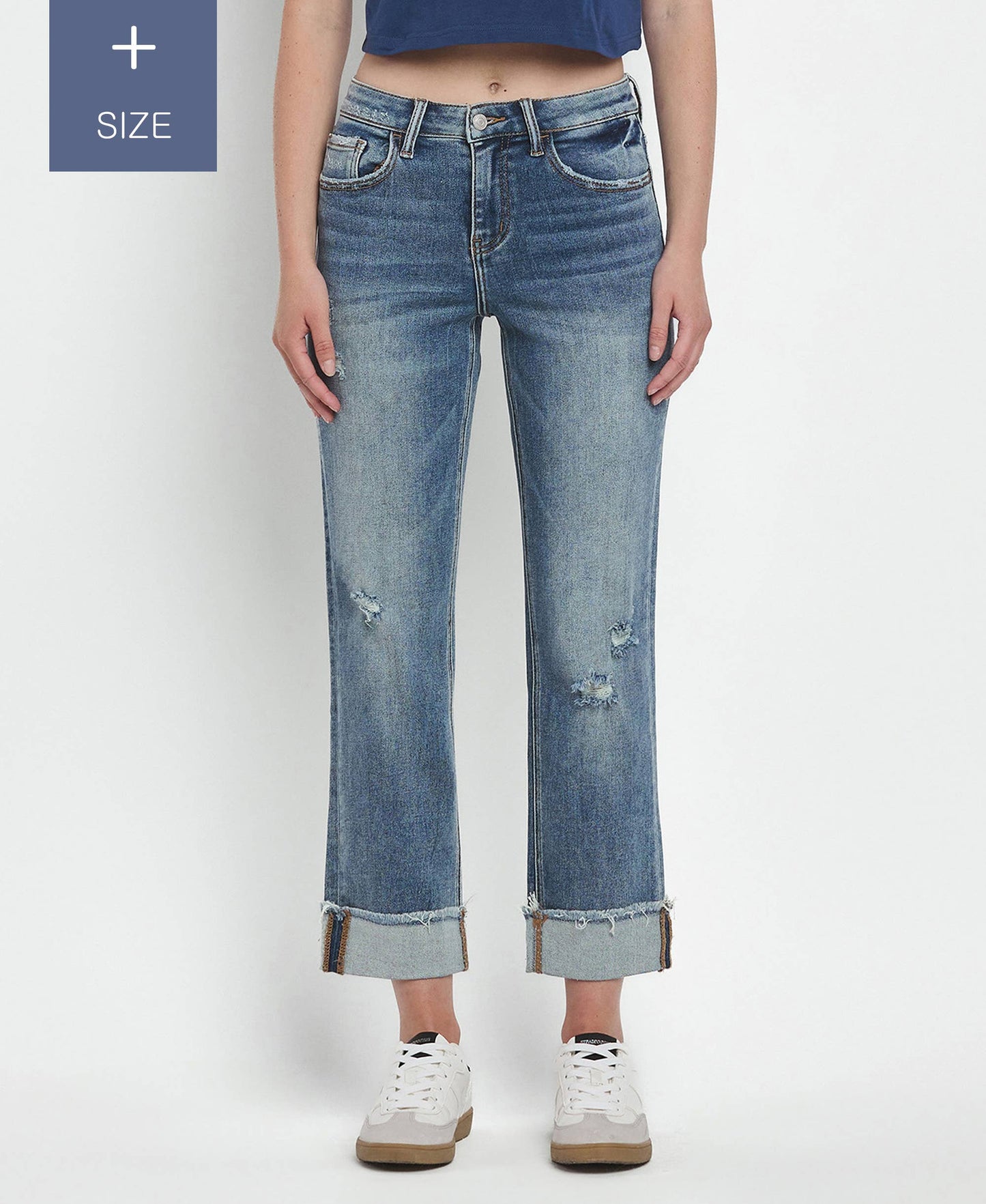 PLUS SIZE HIGH RISE CUFFED STRAIGHT JEANS LV1160-P Lovervet by VERVET