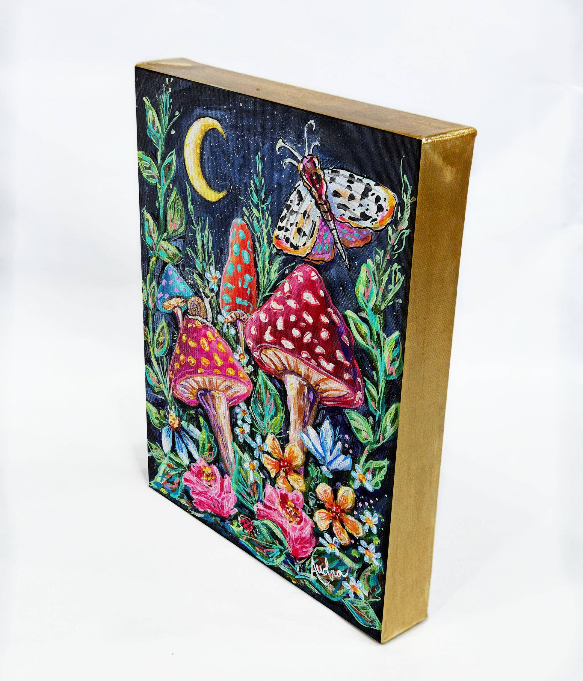 Mushroom Moth Moon Gallery Wrapped Canvas - Fall Nature Art Painting Audra Style