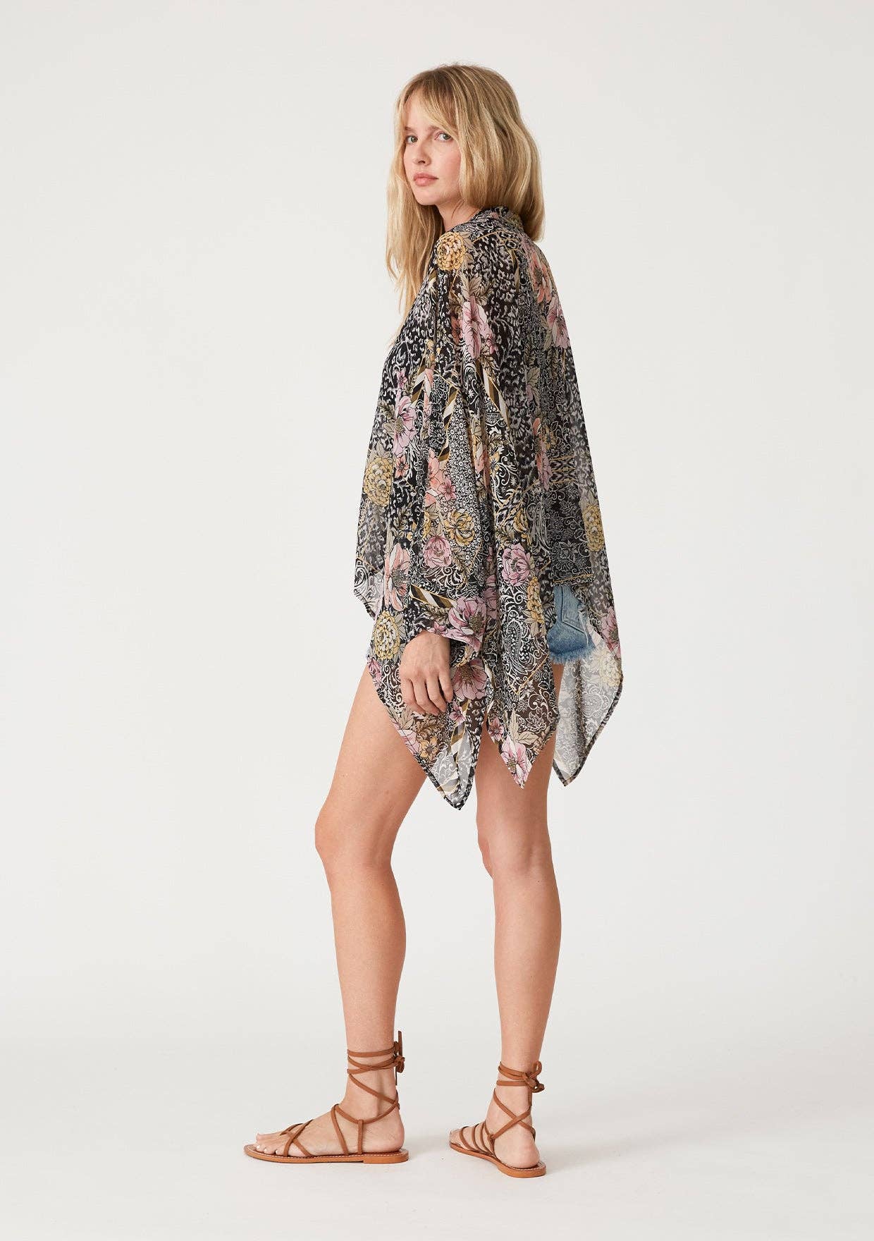 Sheer Floral Asymmetric Button Front Blouse 926 WEST