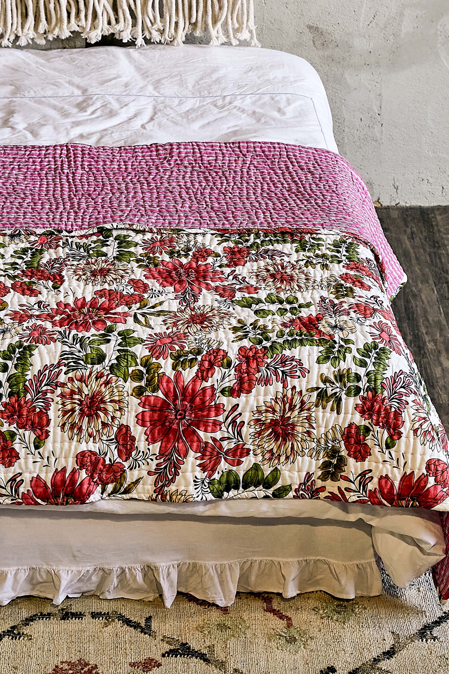POL Boho Quilted Cotton Stripe Throw Blanket