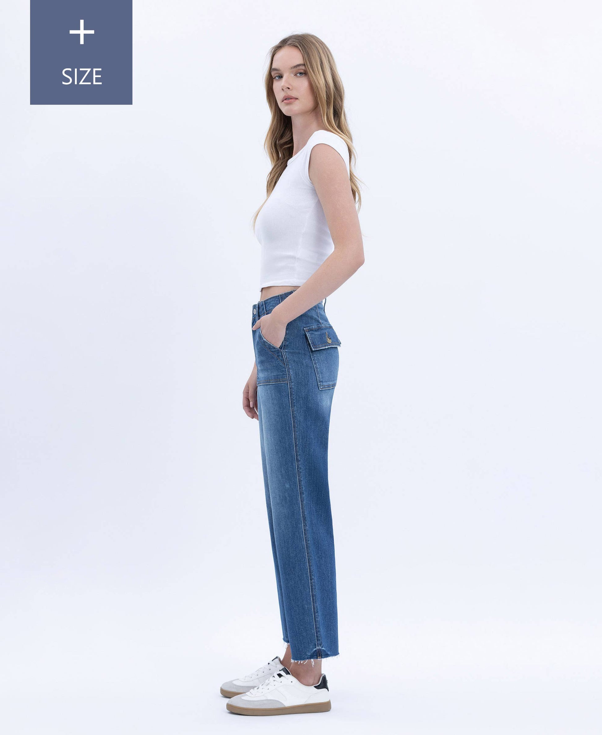 PLUS HIGH RISE CROP UTILITY POCKET STRAIGHT JEANS LV1355-P Lovervet by VERVET