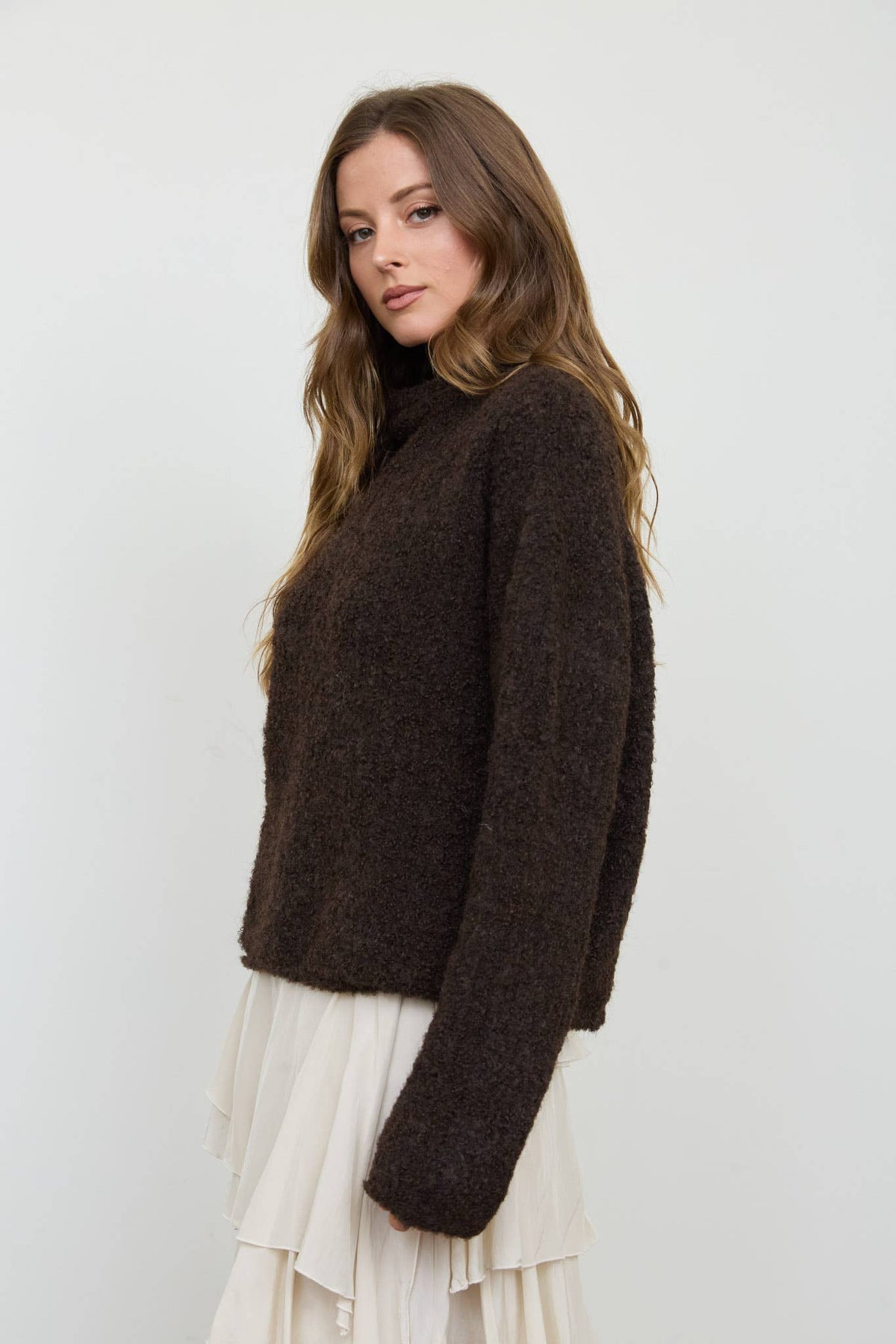 Blu Pepper Chocolate Brown Fuzzy Mock Neck Sweater