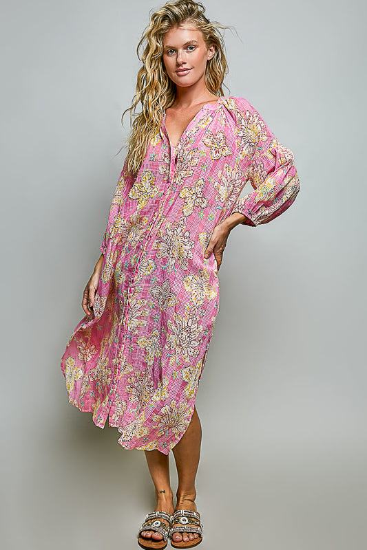 POL - Pink Floral Dress Side Slit