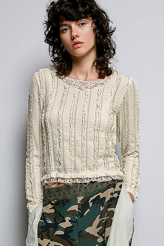 POL Long-sleeve top features a square neckline - TOP ONLY