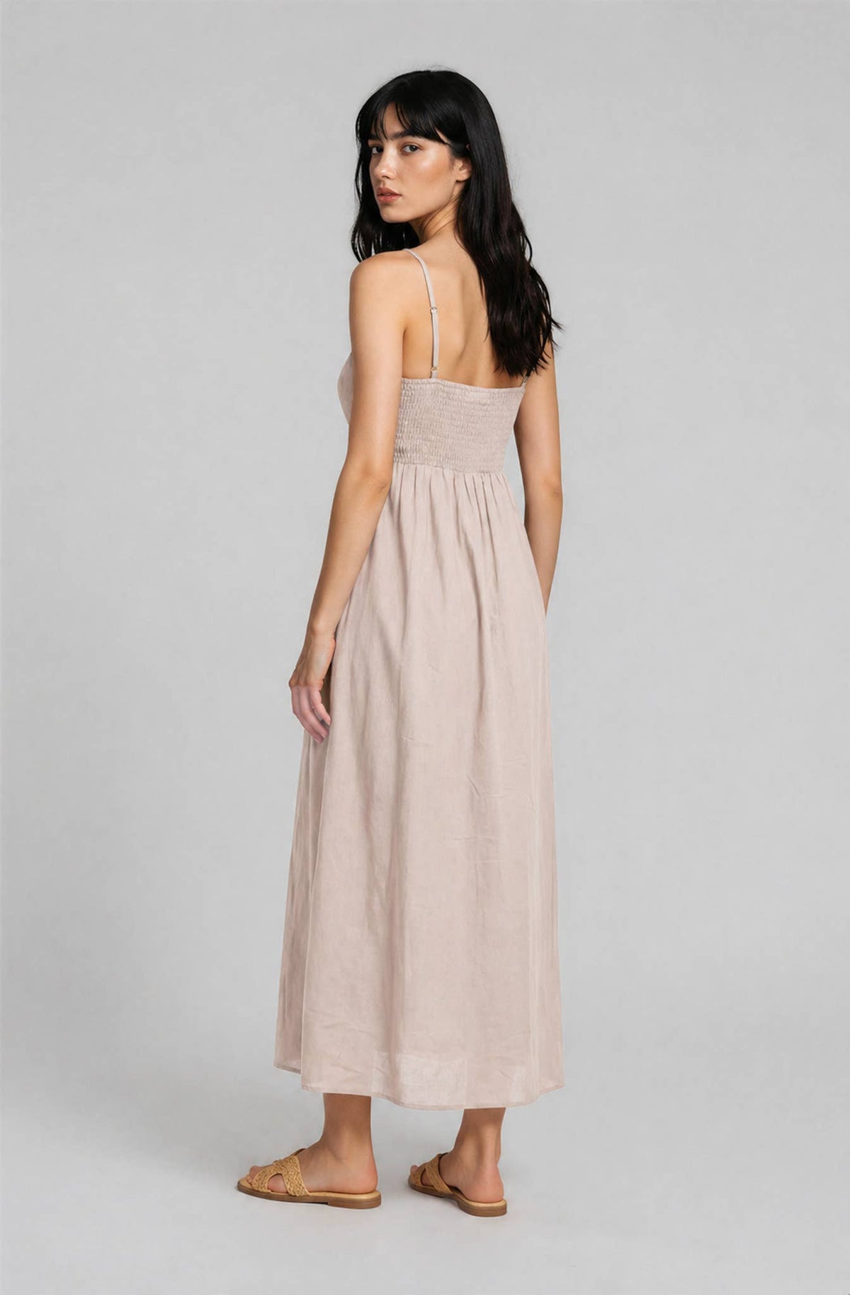 Light Khaki Pintuck Midi Sundress