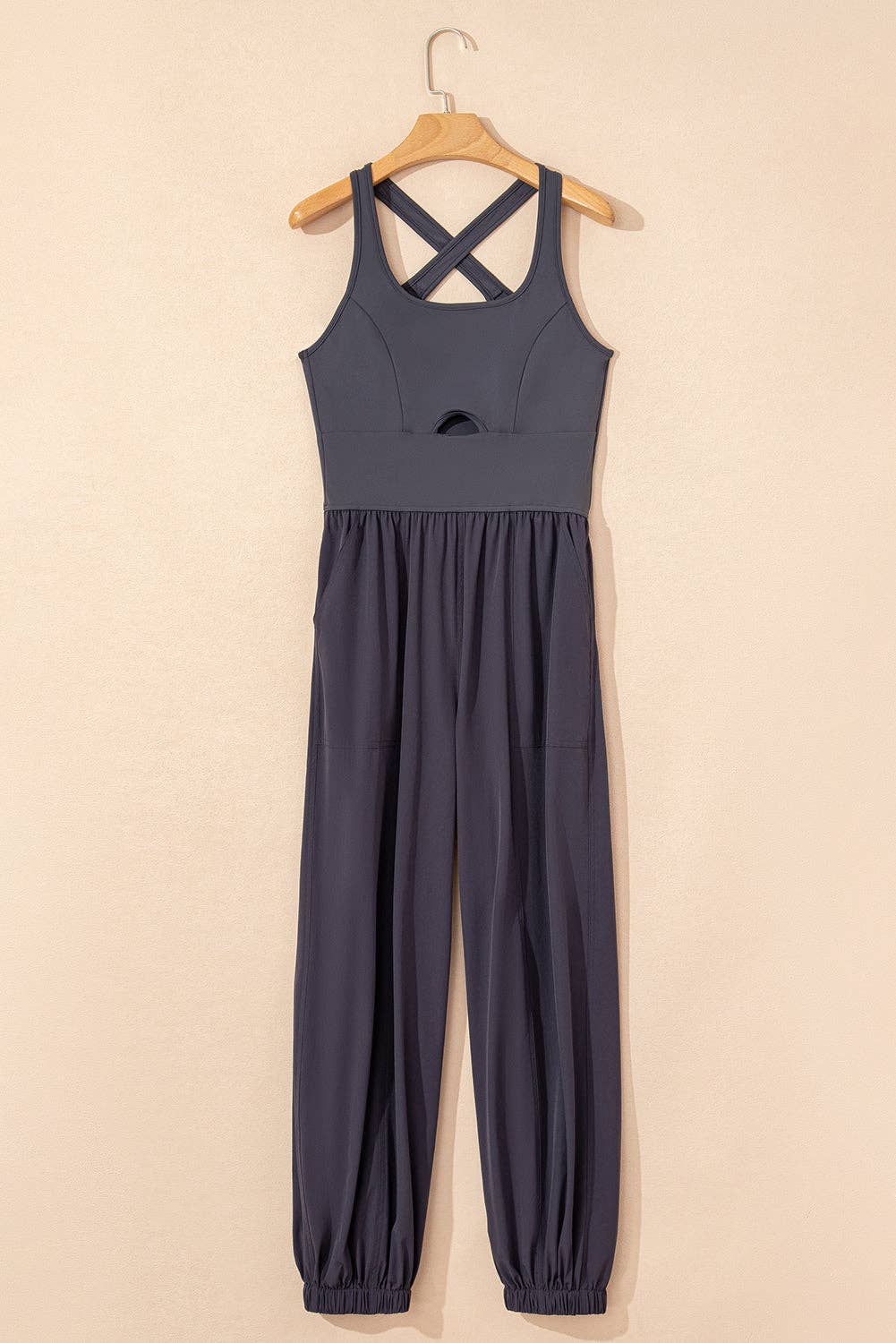 FINAL SALE- Solid Crossed Straps Jogger Jumpsuit 926 WEST