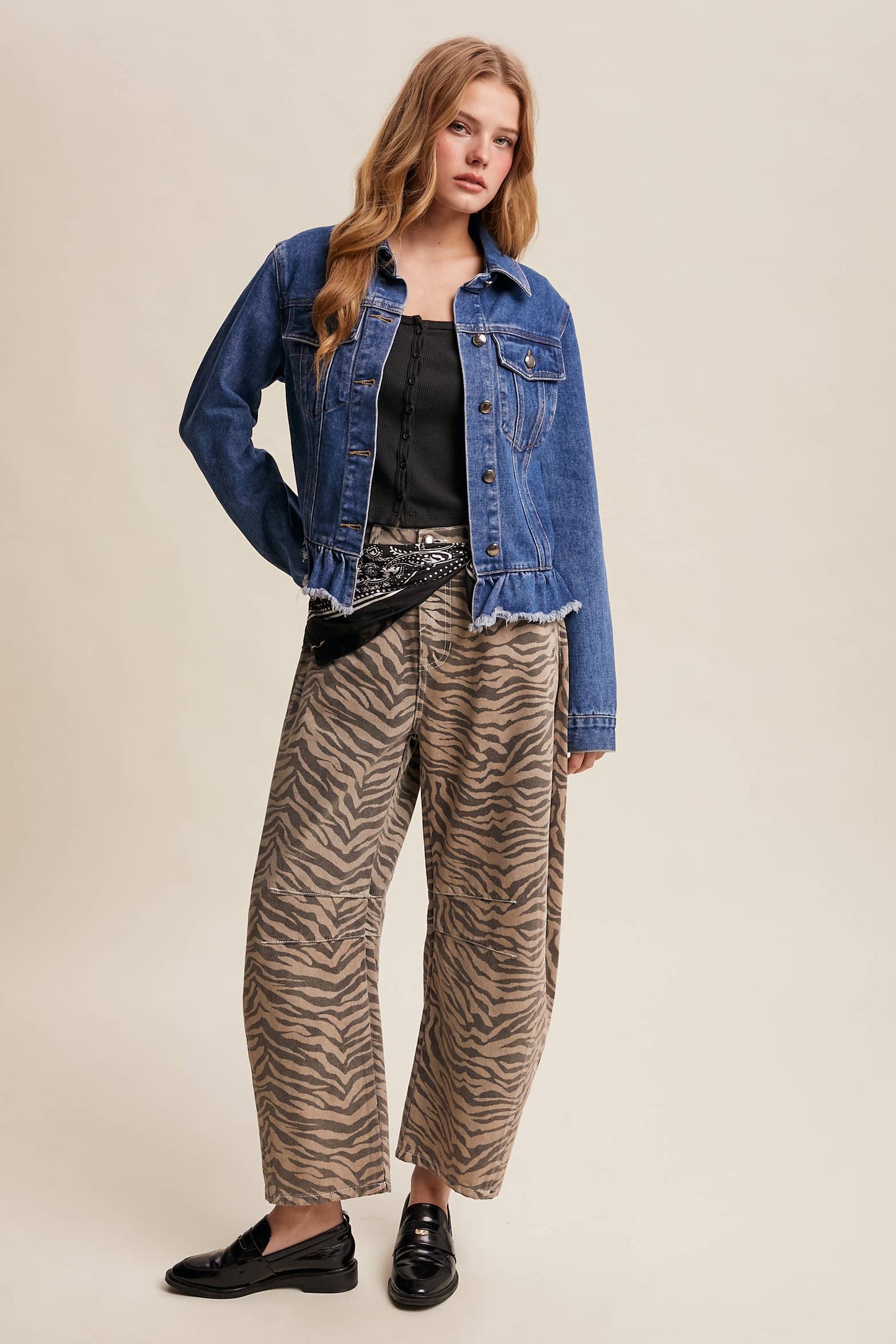Listicle - Ruffled Hem Denim Jacket