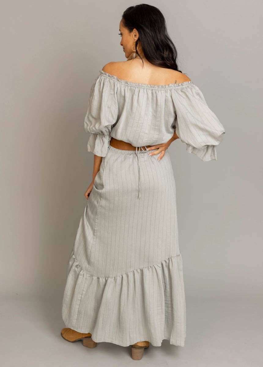 Kara Set in Neutral Green – Boho Maxi Skirt Set