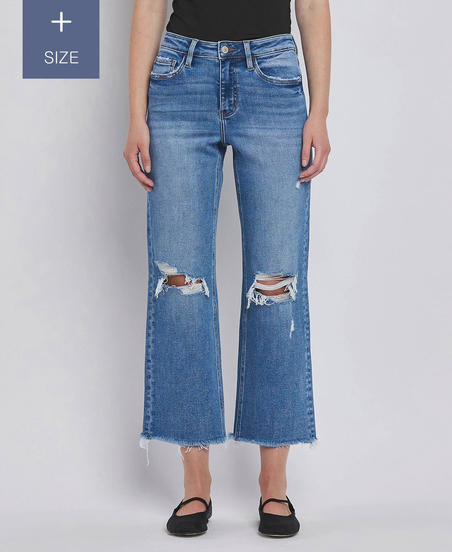 PLUS SIZE HIGH RISE DISTRESSED CROP STRAIGHT JEANS LV1385-P Lovervet by VERVET