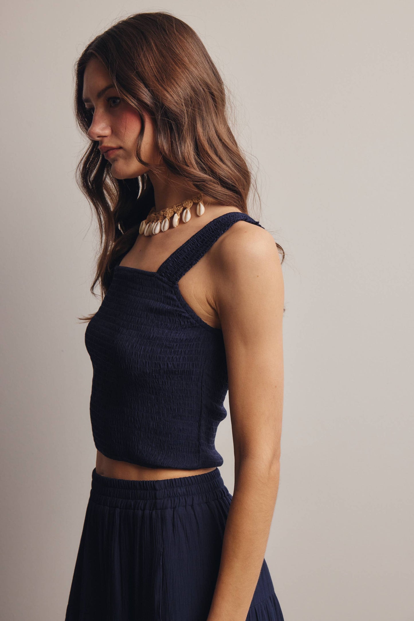 Forte - Women's Smocked Crop Top & Skirt Set