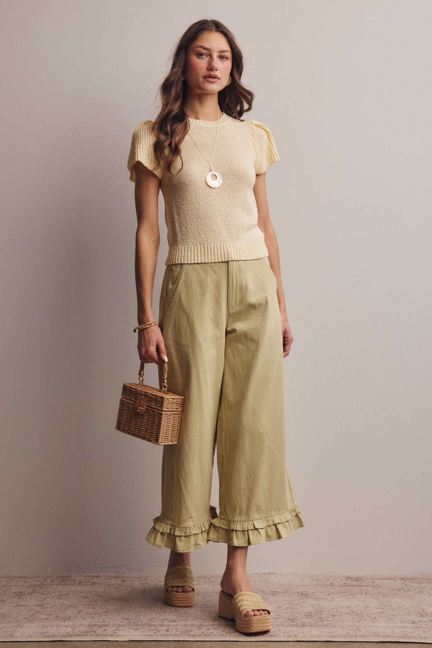 Forte - Ruffle Hem Wide-Leg Pants