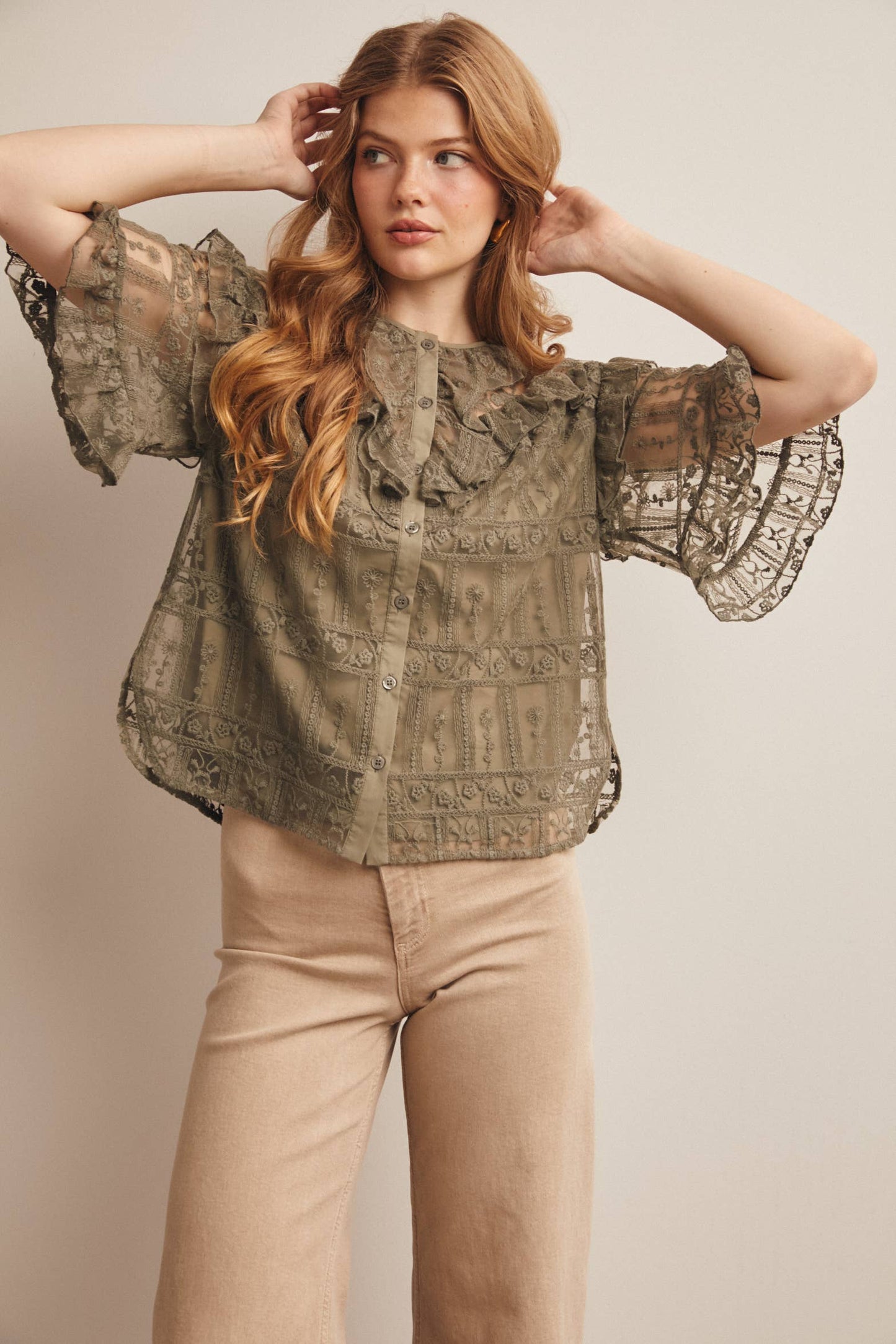 Embroidered Ruffle Lace Blouse - 926 West