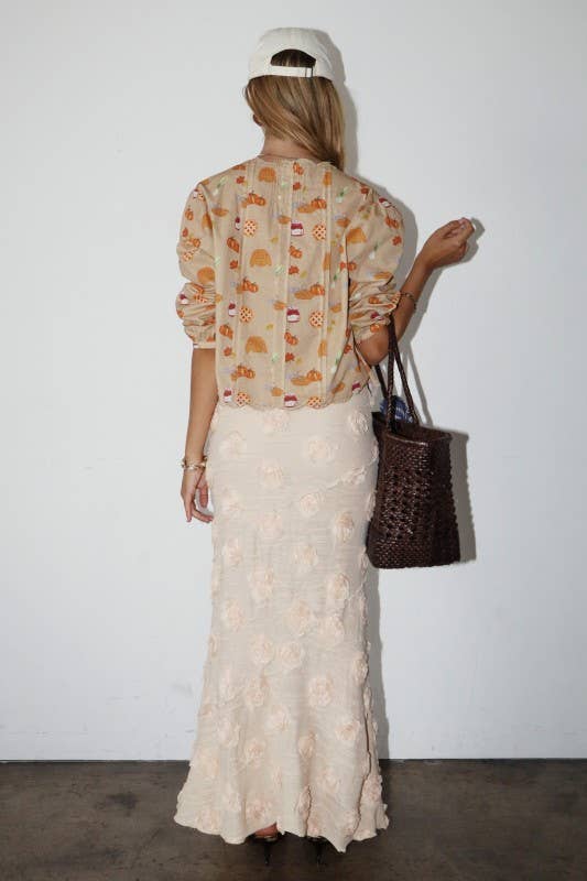 Rosette Textured Maxi Skirt