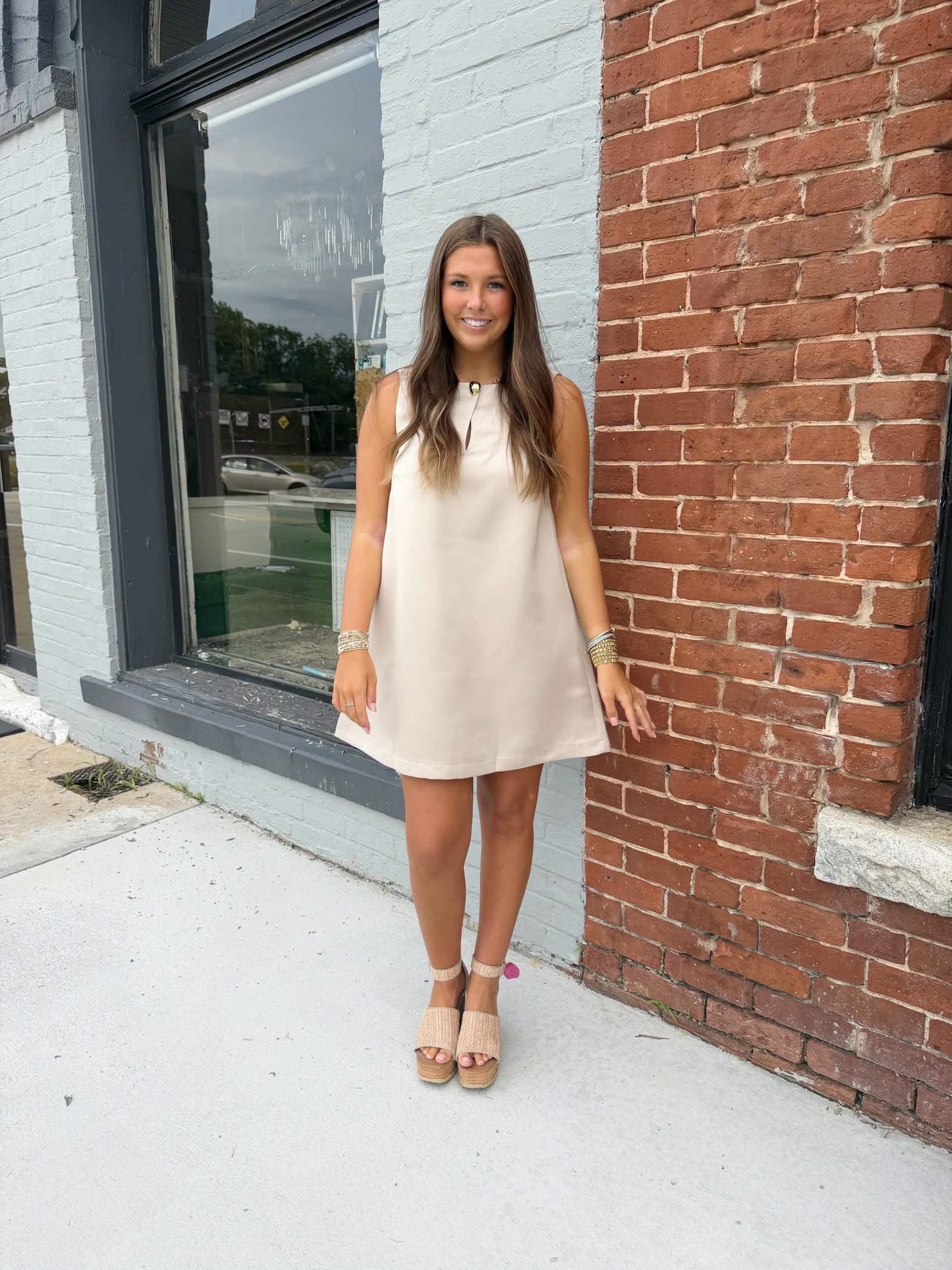 GLAM - Round Neck Shift Mini Dress