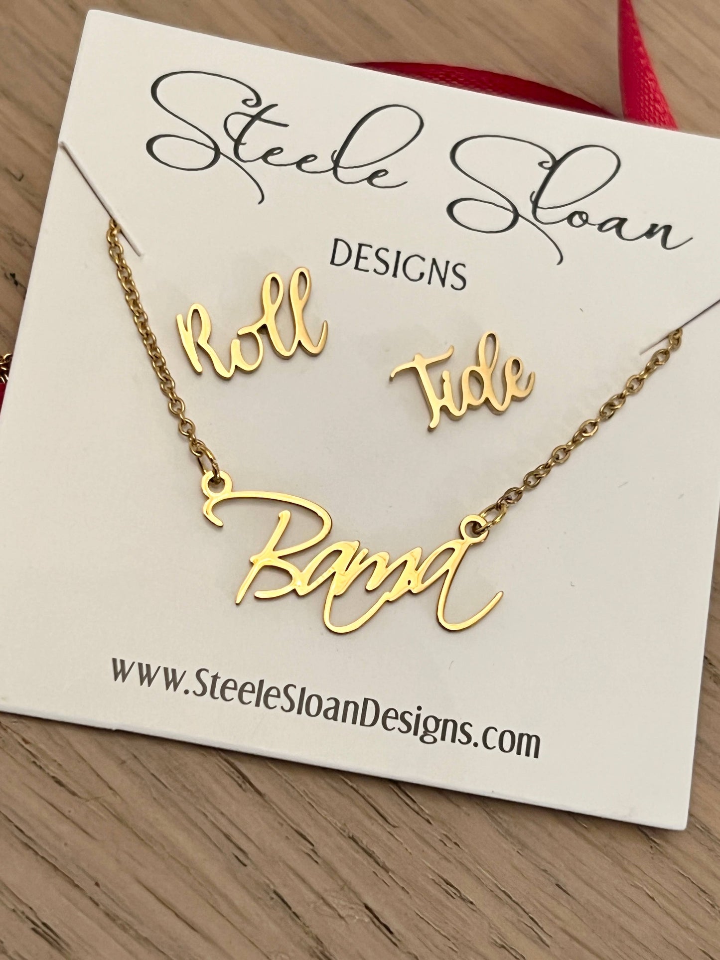 Alabama Gift - Bama Name Necklace and Roll Tide Earrings Steele Sloan Designs