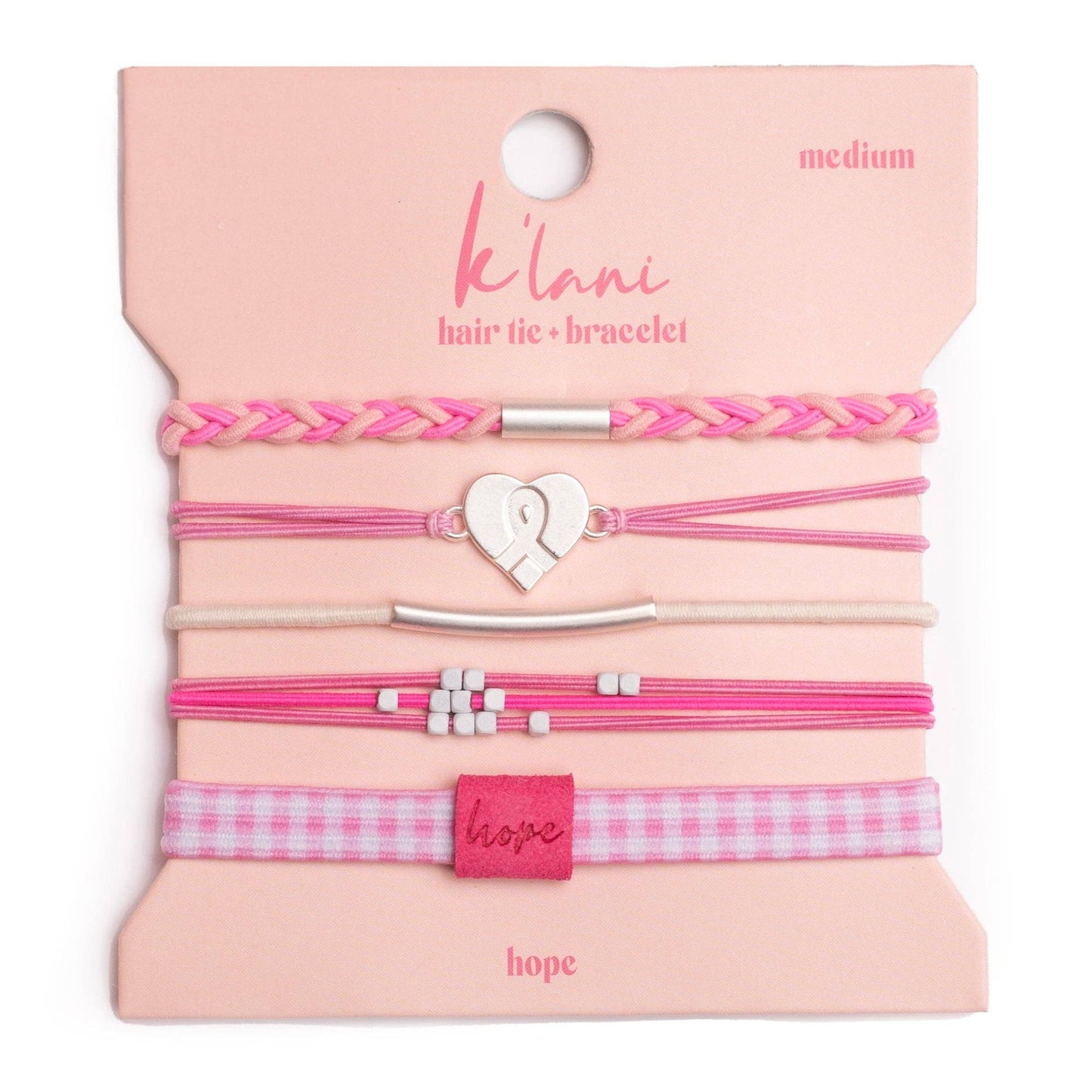 "Hope" Silver and Pink Breast Cancer Awareness Hair Tie Bracelets
