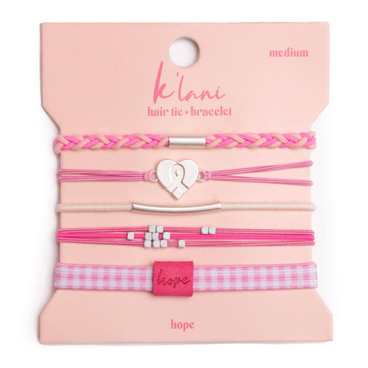 "Hope" Silver and Pink Breast Cancer Awareness Hair Tie Bracelets