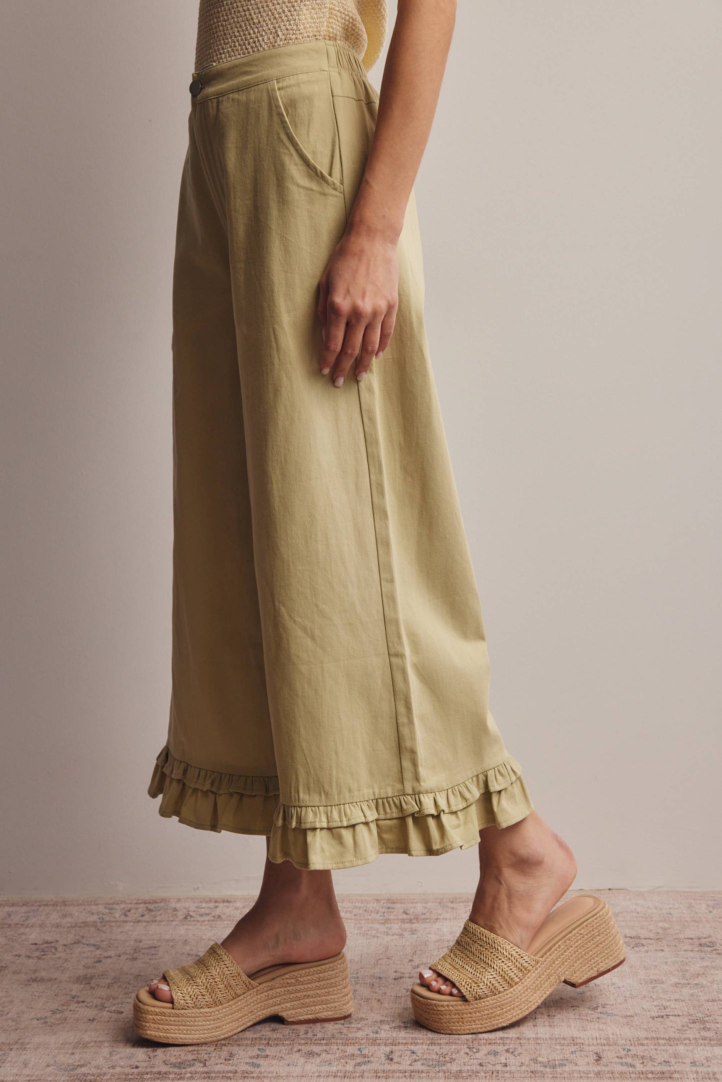 Forte - Ruffle Hem Wide-Leg Pants