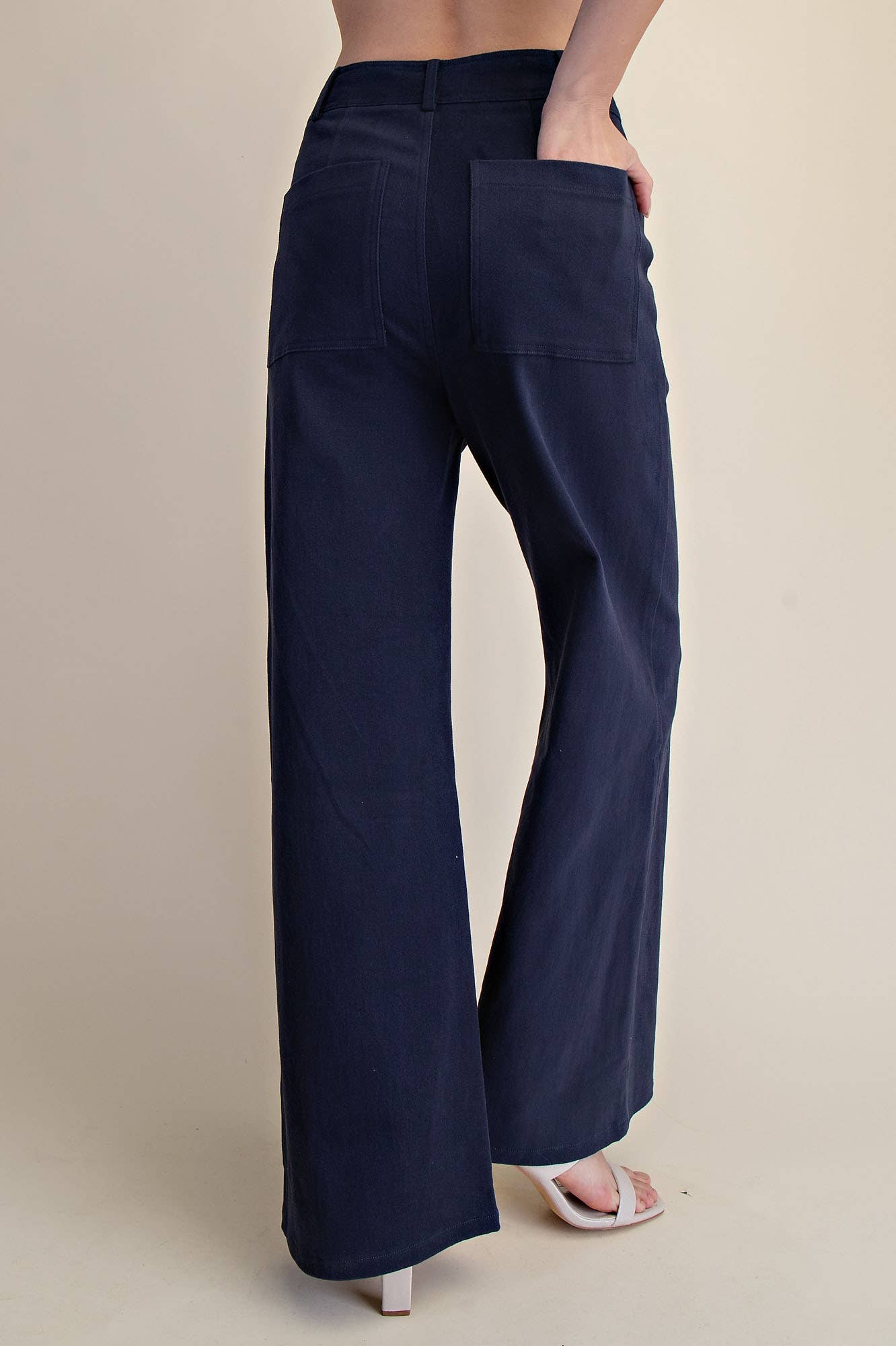 High-Waist Straight Pants Navy