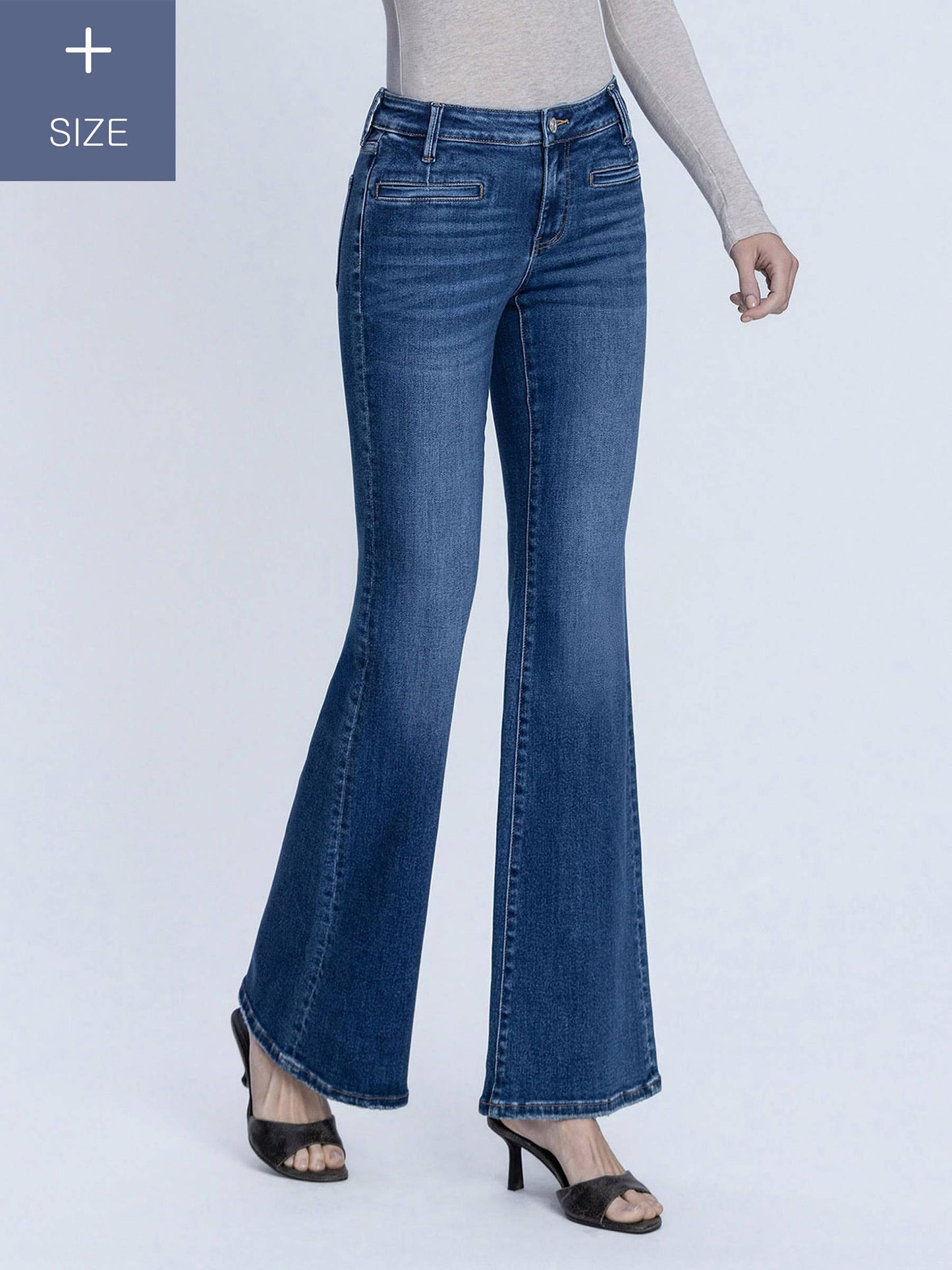 Lovervet by VERVET- PLUS SIZE MID RISE WELT POCKET EASY FLARE JEANS