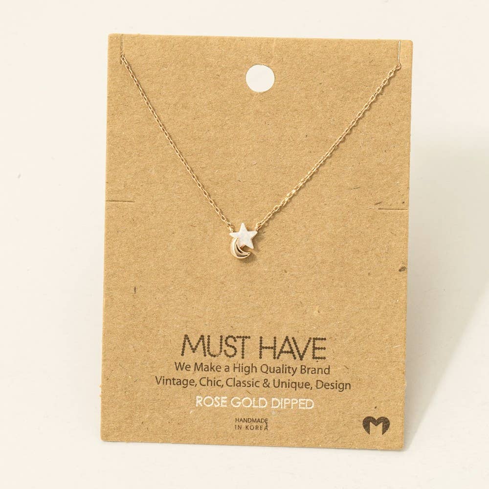 Gold Dipped Mini Star Moon Charm Necklace Fame Accessories