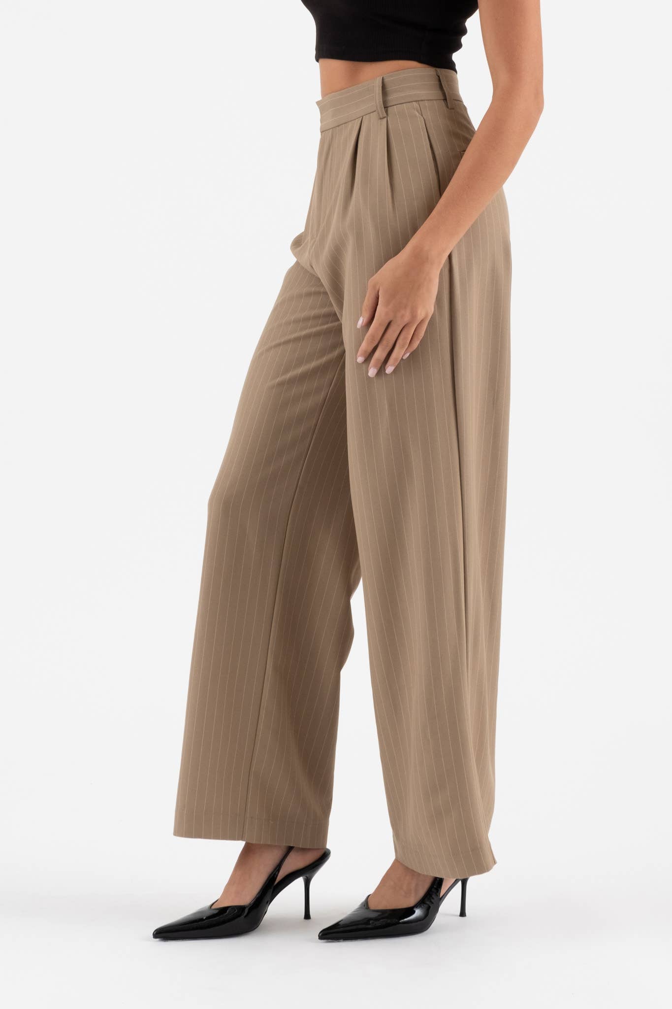 PINSTRIPE FLARE LEG PLEATED PANTS - 926 West