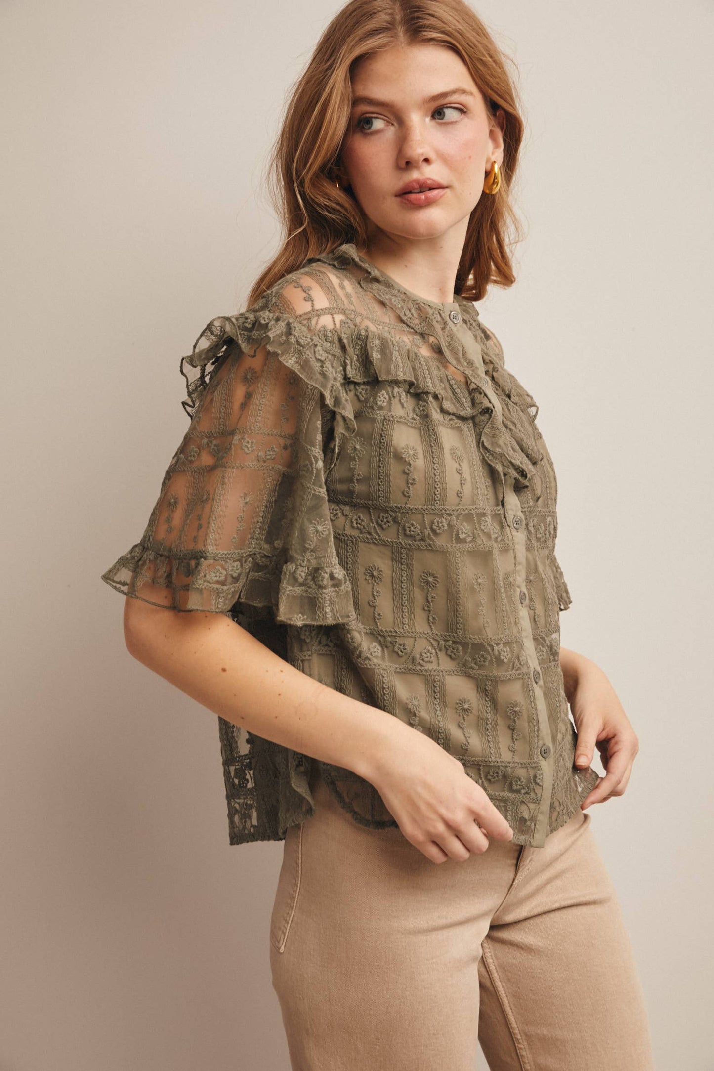 Embroidered Ruffle Lace Blouse - 926 West