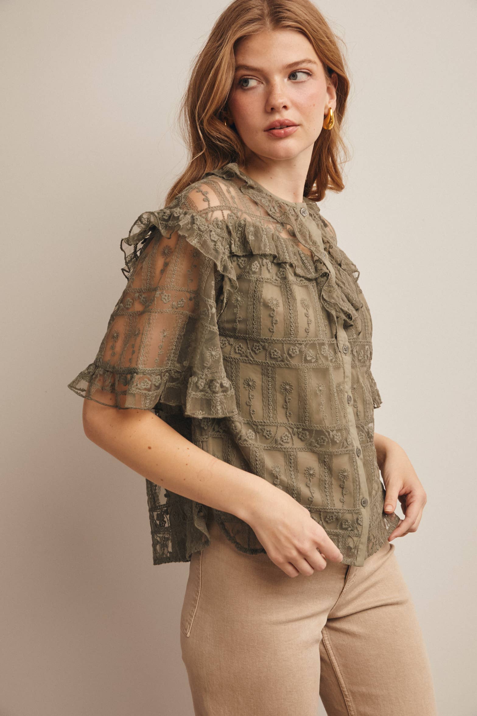 Embroidered Ruffle Lace Blouse - 926 West