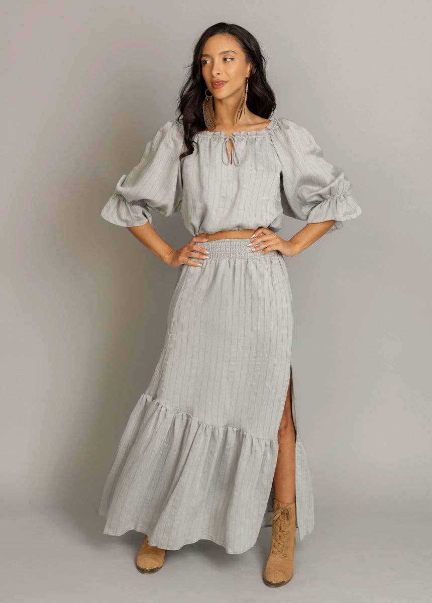 Kara Set in Neutral Green – Boho Maxi Skirt Set