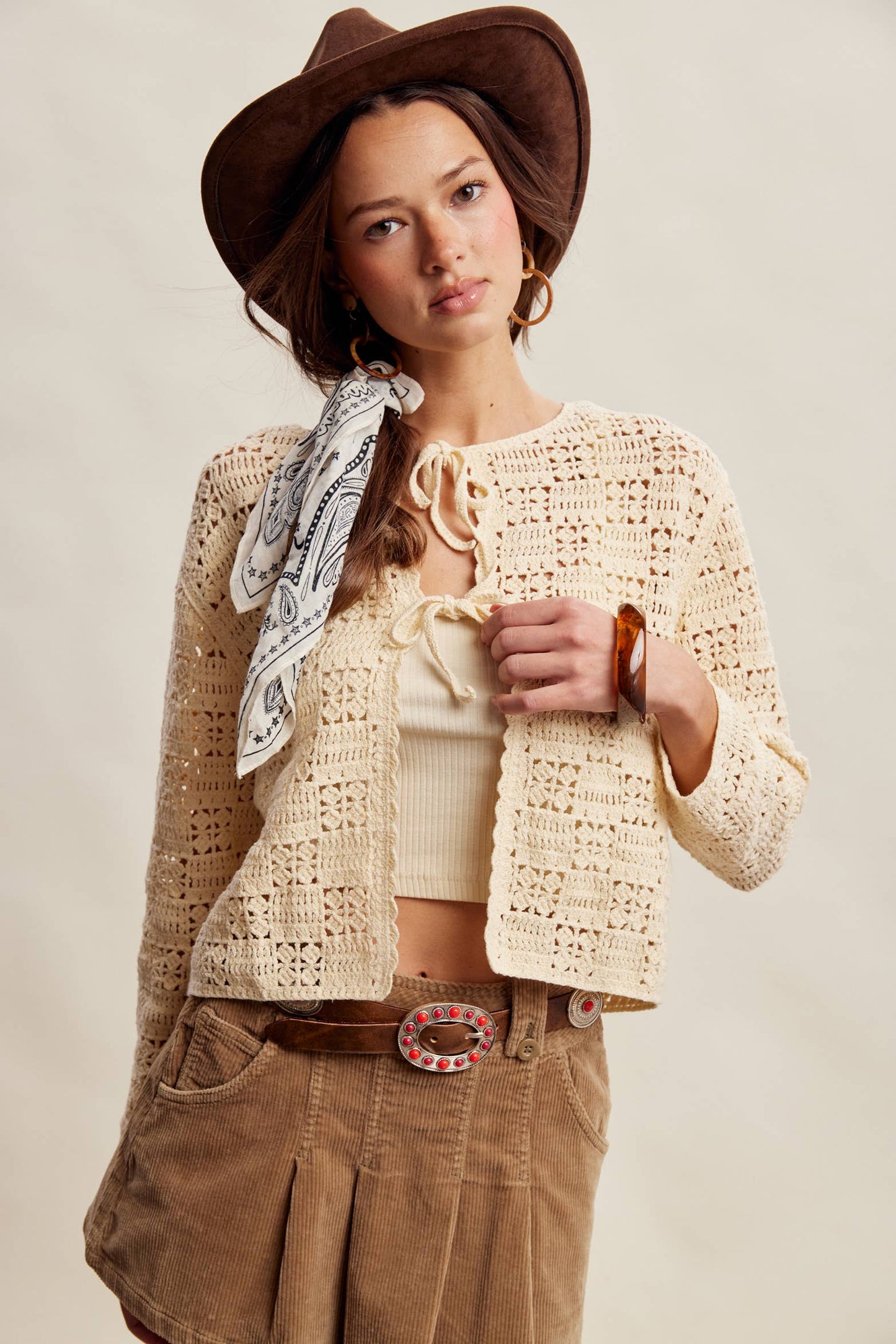 Boho Crochet Tie-Front Cardigan Top