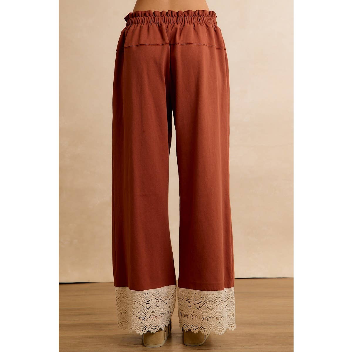 BiBi Solid Cotton Pants with Lace-Trimmed Hem