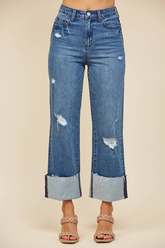 STRAIGHT LEG BOYFRIEND FIT CUFFED JEANS -DENIM 926 WEST