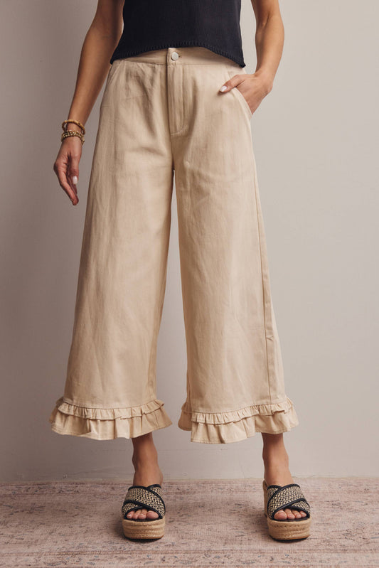 Forte - Ruffle Hem Wide-Leg Pants