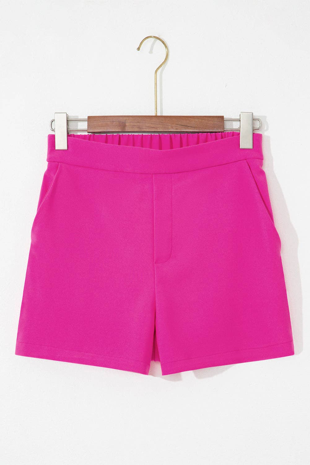 Solid Elastic Waist Pocketed Summer Shorts 926 West