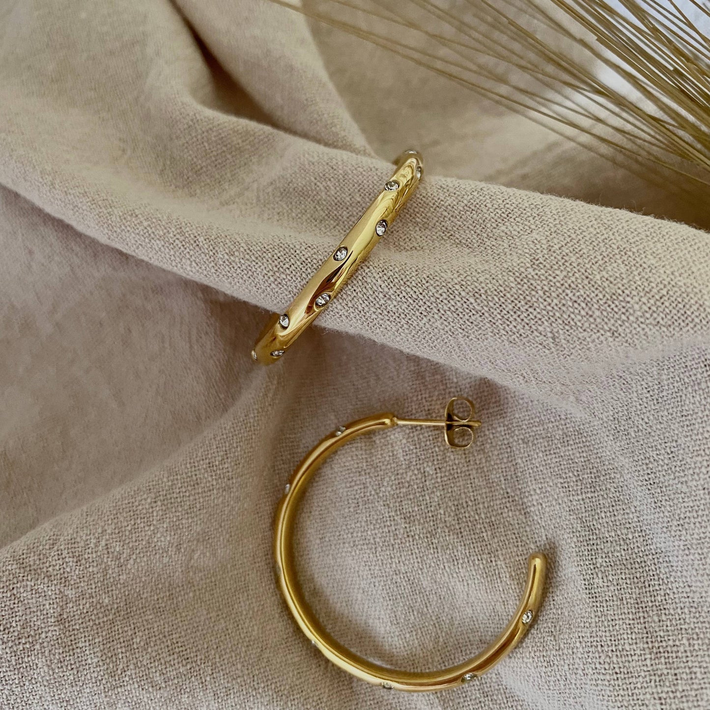 Clear Crystal Hoop Earrings 18k GP waterproof lightweight