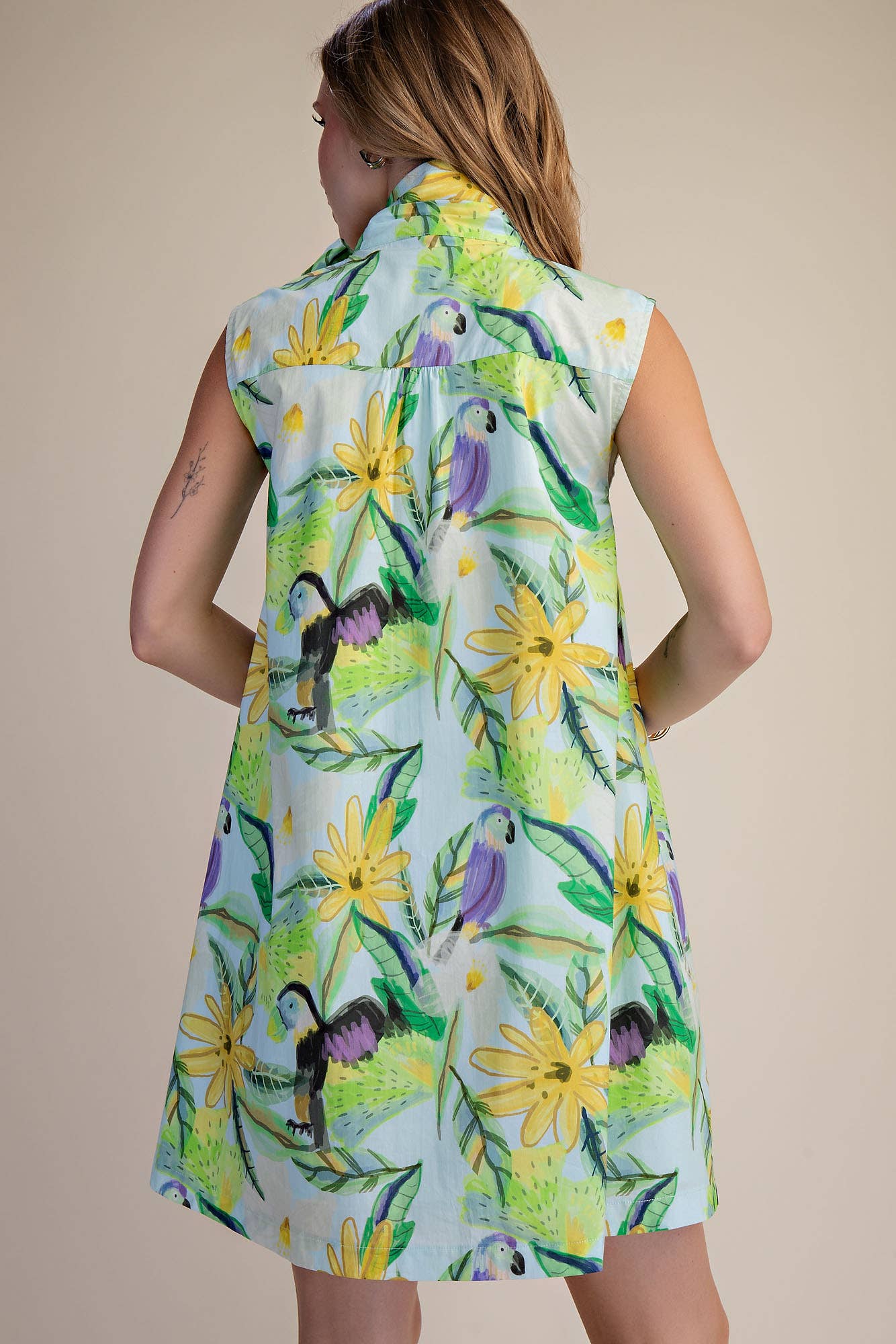 GLAM- Tie Neck Sleeveless Floral Mini Dress