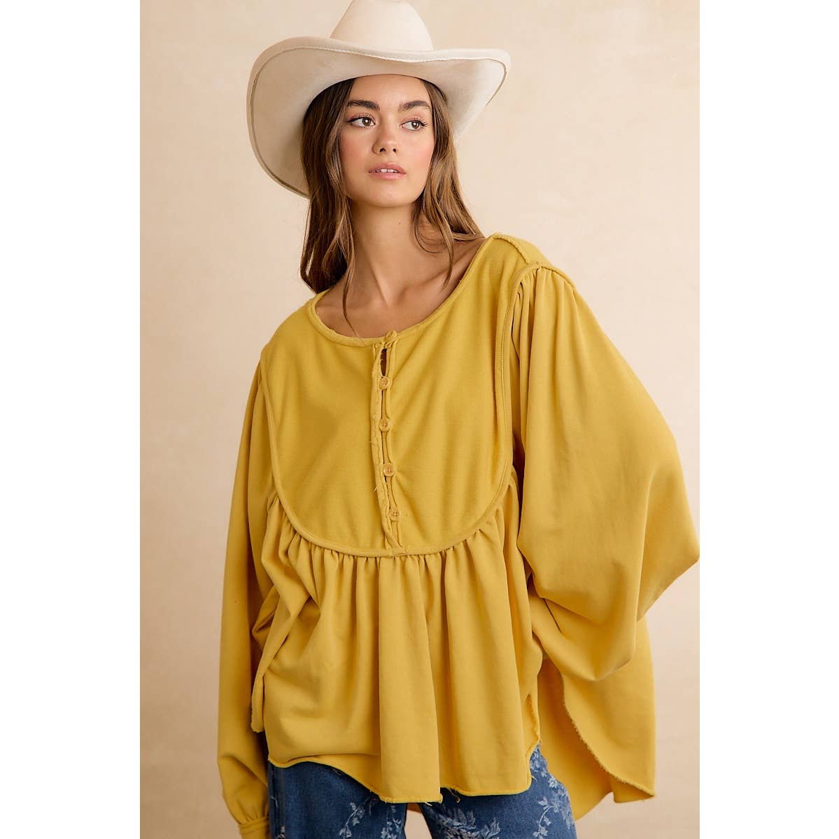Vintage Mustard Peplum Sweatshirt