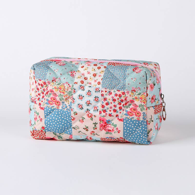 Floral Toile Quilted Makeup Pouch