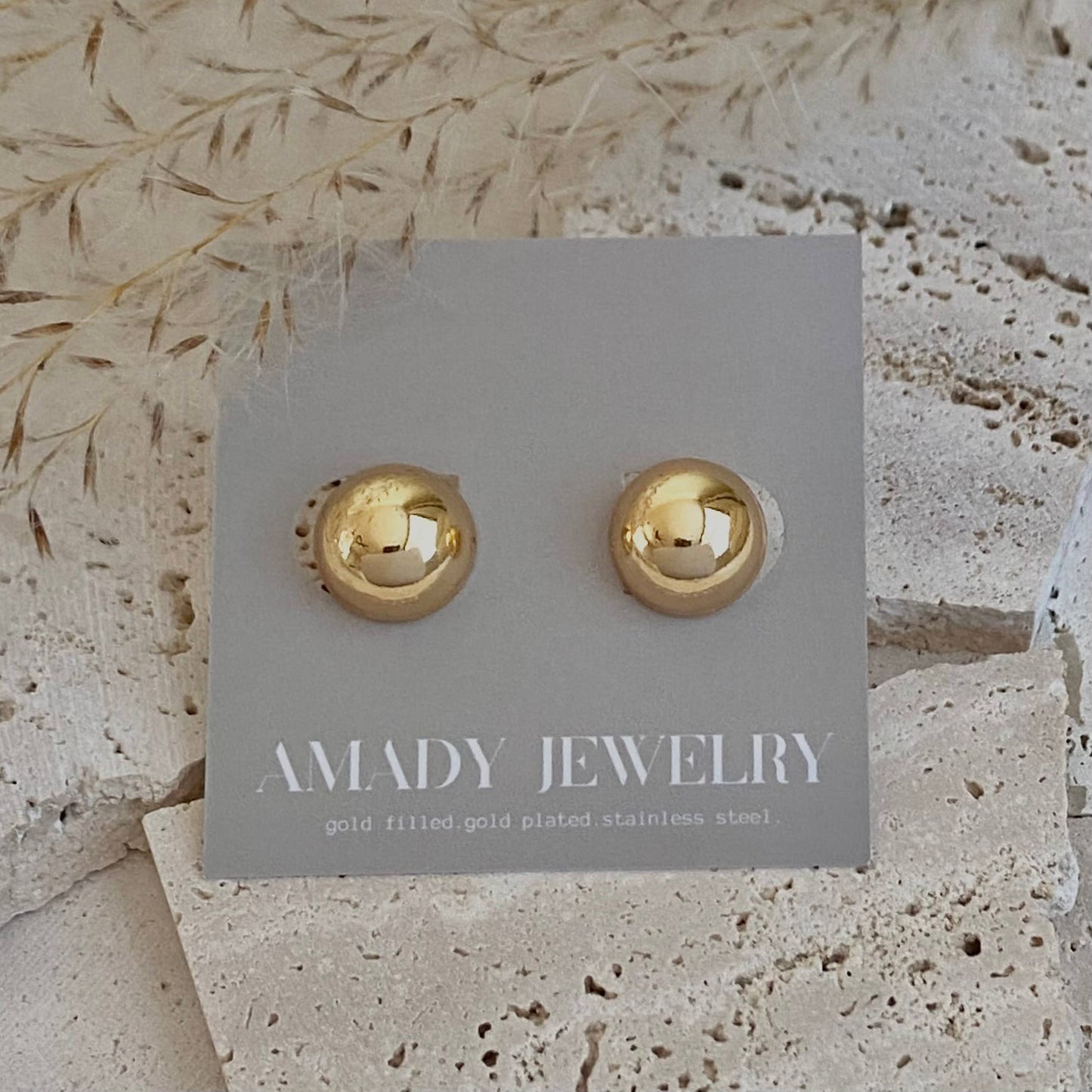 Half Dot Stud Post earrings 18k Gold Filled statement 