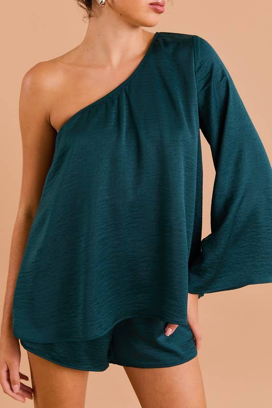 FINAL SALE- LONG SLEEVE ONE SHOULDER LAYERED TOP ROMPER 926 WEST