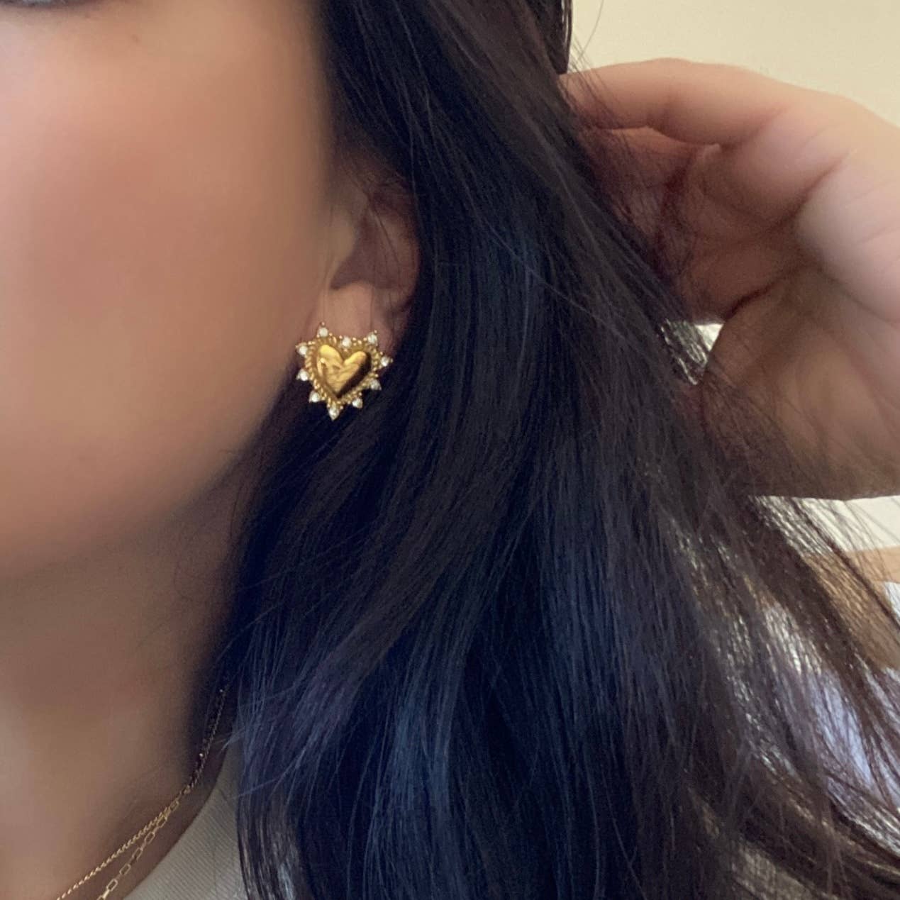 Heart rhinestones post stud statement earrings love 