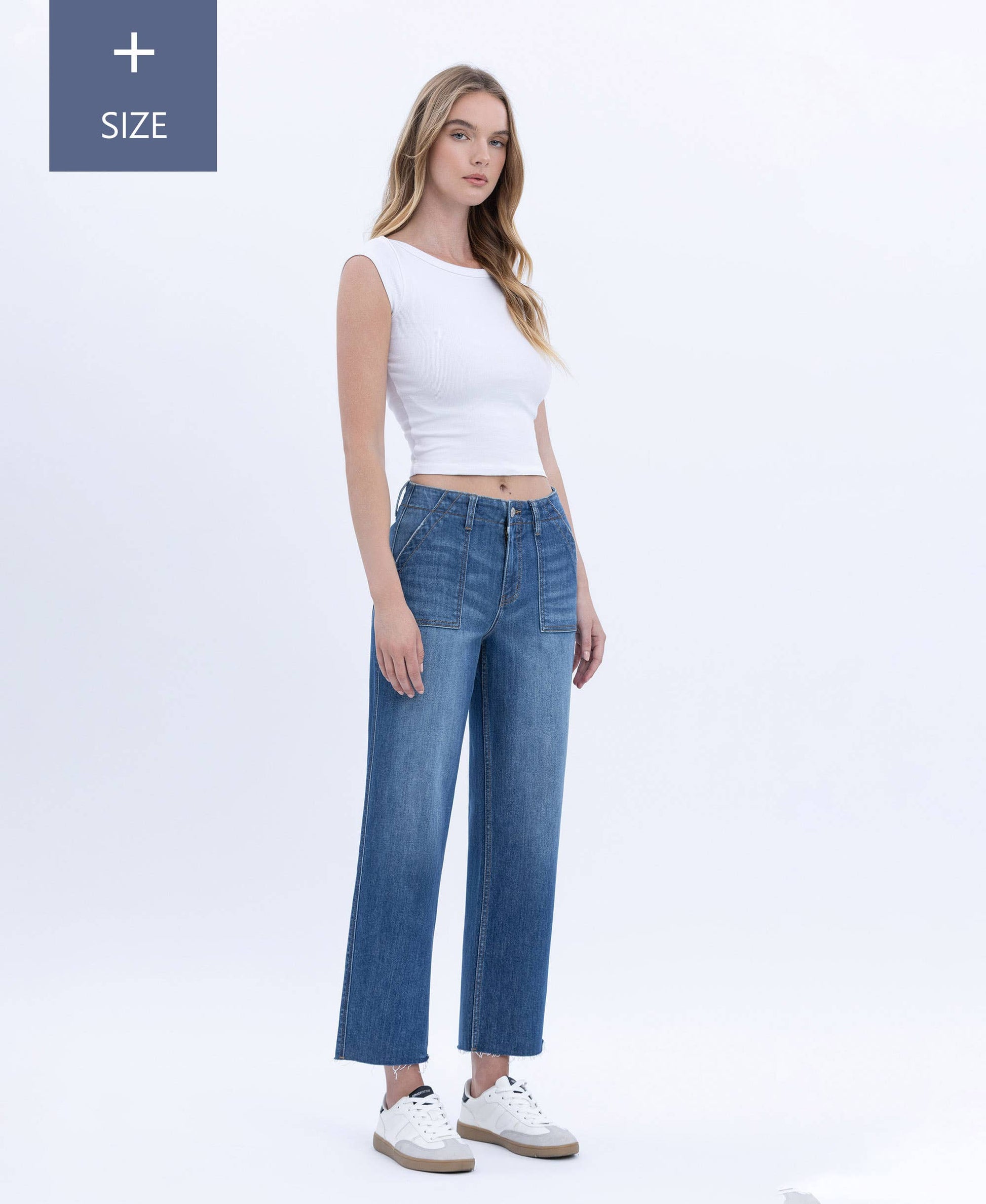 PLUS HIGH RISE CROP UTILITY POCKET STRAIGHT JEANS LV1355-P Lovervet by VERVET