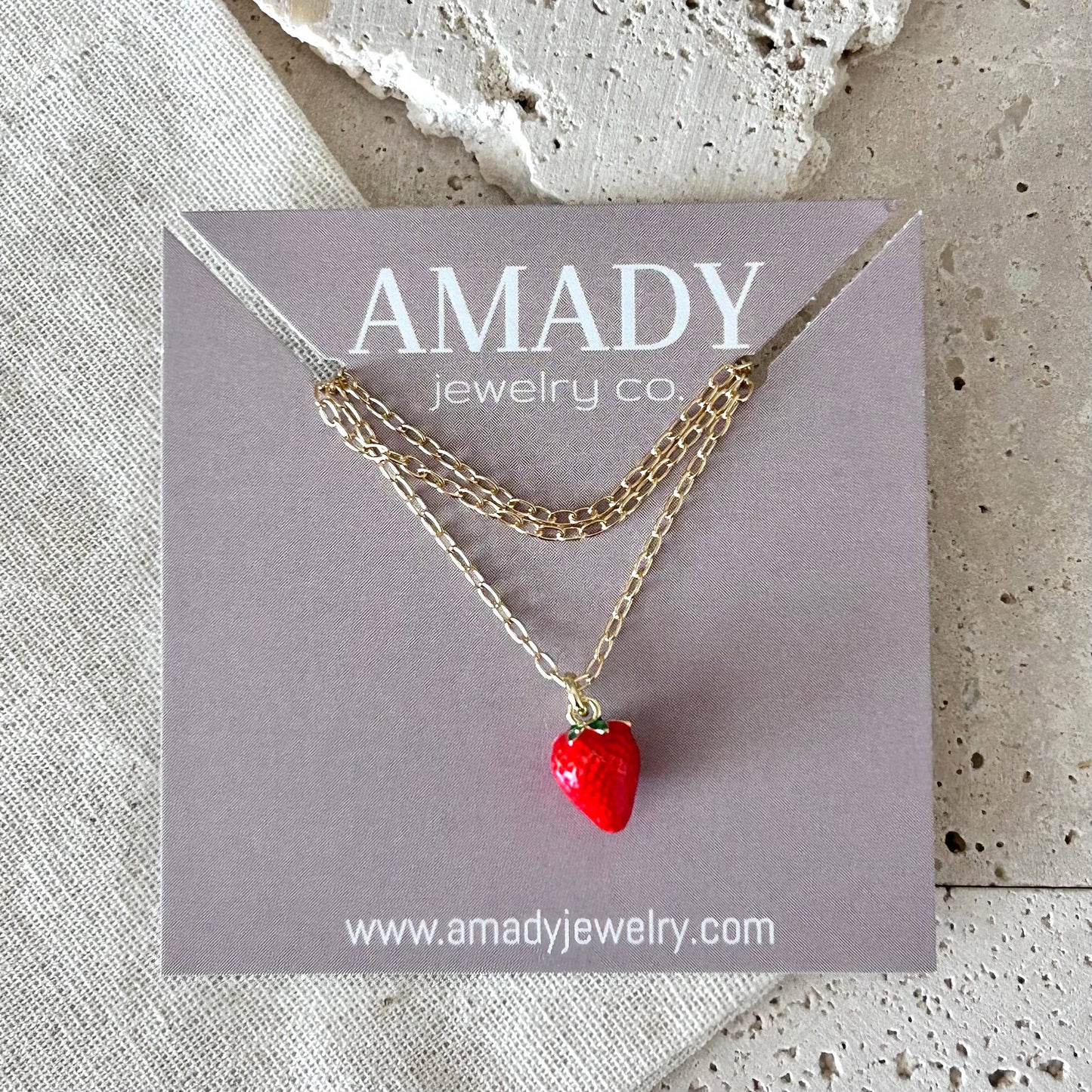 Strawberry Charm Necklace | 18K Gold Filled | Fruit Jewelry