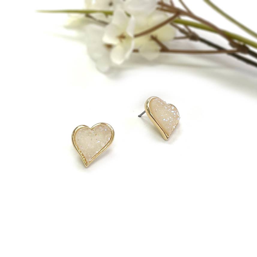 Uneven Resin Heart Druzy Button Stud Earrings StarryNYC